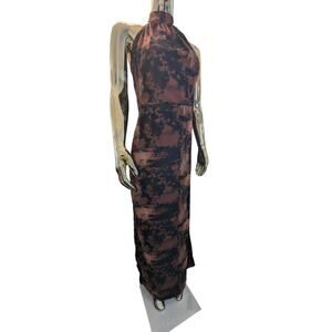 NWT Pretty Little Thing Brown Tie Dye HalterNeck Chiffon Maxi Dress Size 6